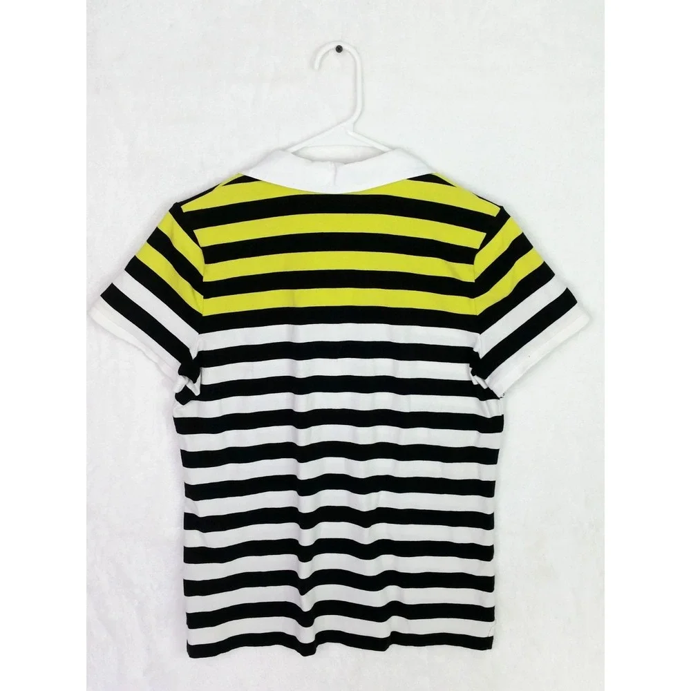 Women's Vintage Y2K Ralph Lauren Striped Polo Shirt Top Sz L Large Black Yellow